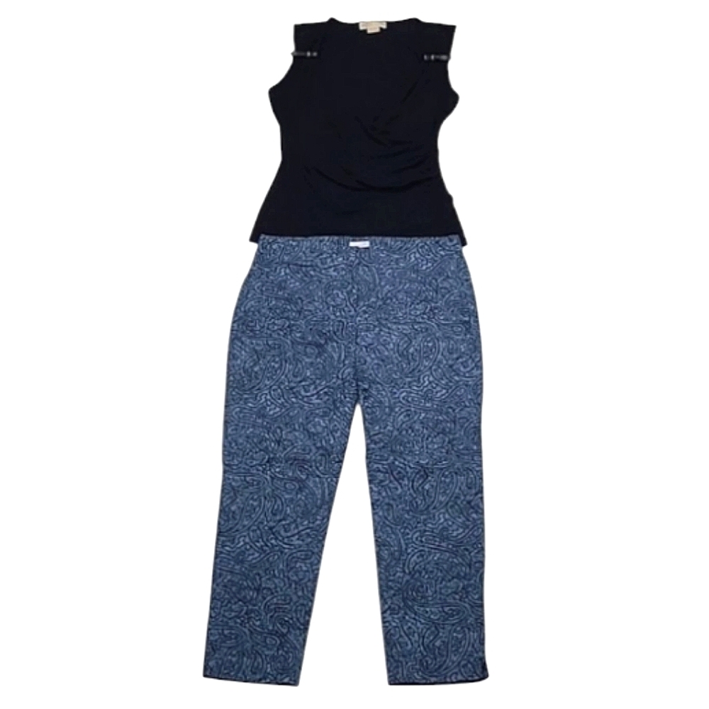 J. Jill Crop Blue Paisley Print Dress Pant Straight Leg Zip Front Mid Waist Rise